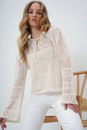 بلوز بژ زنانه Ajurlu Trend Alaçatı Stili - کد 896524520