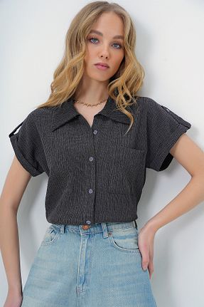 پیراهن طوسی زنانه رگولار Trend Alaçatı Stili - کد 896524430