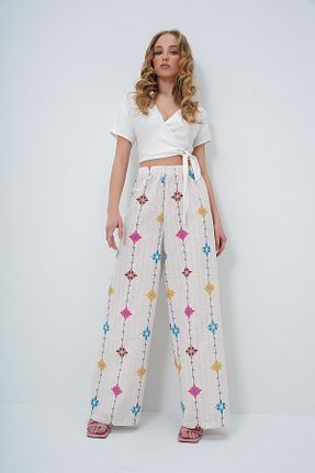 شلوار بنفش زنانه کتان Trend Alaçatı Stili - کد 896524400