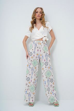 شلوار سبز زنانه کتان Trend Alaçatı Stili - کد 896524179