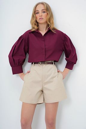 پیراهن زرشکی زنانه اورسایز Trend Alaçatı Stili - کد 896524447