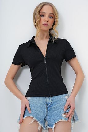 بلوز مشکی زنانه ساده Trend Alaçatı Stili - کد 896524010