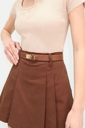 کمربند قهوه ای زنانه چرم مصنوعی Trend Alaçatı Stili - کد 896525650