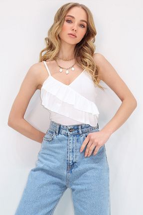 بلوز سفید زنانه ساده Trend Alaçatı Stili - کد 896524072