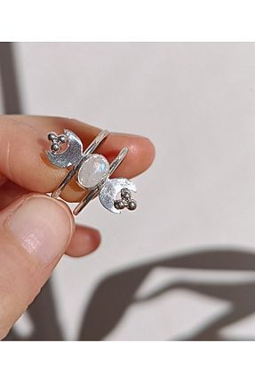 انگشتر نقره سفید زنانه سنگ ماه Tasarım - کد 886310846