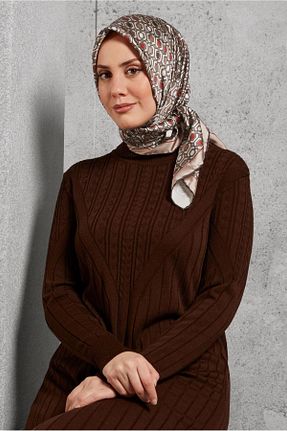روسری قهوه ای پلی استر Alvina - کد 895043955