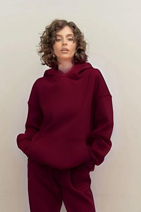 سوئیشرت زرشکی زنانه ساده CMZ COLLECTİON - کد 895053885
