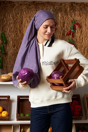 شال بنفش زنانه پنبه ای MİRSOY SCARF - کد 895116045