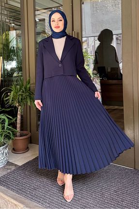 ست بالاتنه و پائین تنه حجاب سرمه ای زنانه رگولار Ovn. - کد 895143260