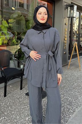ست بالاتنه و پائین تنه حجاب طوسی زنانه رگولار Ovn. - کد 897900994