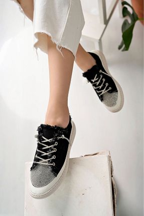 کفش اسنیکر مشکی زنانه بند دار İncimoda - کد 895212259