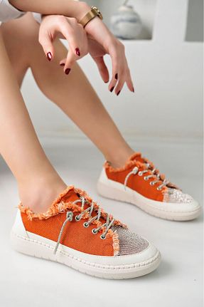کفش اسنیکر نارنجی زنانه بند دار İncimoda - کد 895212282