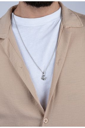 گردنبند جواهر متالیک مردانه روکش نقره Piercing Market Steel & Silver - کد 787565462