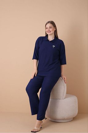 ست بالاتنه و پائین تنه سایز بزرگ سرمه ای زنانه فاق بلند şuranur - کد 888188540