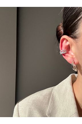 گوشواره غضروفی جواهر سفید زنانه روکش نقره Ressia - کد 880657668