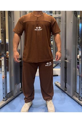 ست گرمکن قهوه ای مردانه پنبه ای Bas Body FitnessWear - کد 895342170