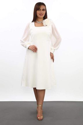 لباس مجلسی سایز بزرگ سفید زنانه یقه مربعی Angelino - کد 896775503