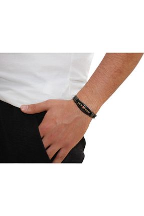دستبند جواهر مشکی مردانه چرم خالص DEHNA - کد 830580043