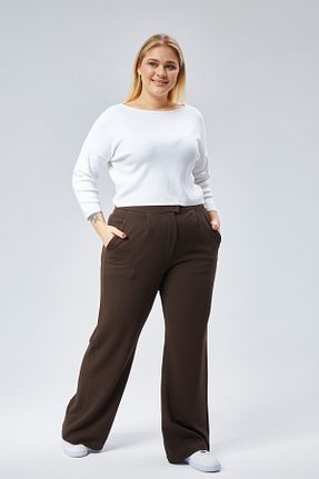 شلوار سایز بزرگ قهوه ای زنانه مخلوط ویسکون Symirna - کد 895442183
