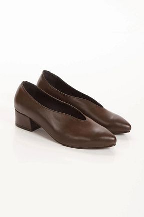 کفش پاشنه بلند کلاسیک قهوه ای زنانه چرم مصنوعی MFT AYAKKABI - کد 895452031