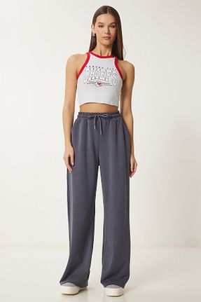 شلوار کرمگن طوسی زنانه ساق پهن Lovelyİstanbul - کد 895541039