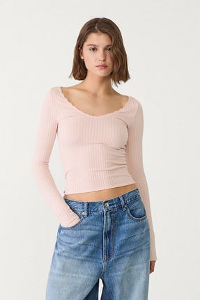 تیشرت صورتی زنانه اسلیم فیت Stradivarius - کد 895632545