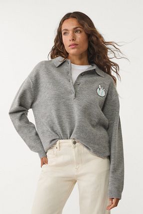 پلیور طوسی زنانه طرح دار Stradivarius - کد 895639052