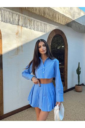 ست بالاتنه و پائین تنه آبی زنانه بافتنی Genel Markalar - کد 895665216