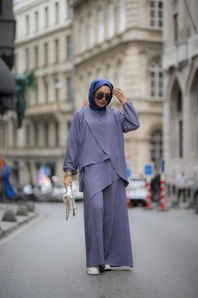 ست بالاتنه و پائین تنه حجاب طوسی زنانه Relaxed NS Moda - کد 814861959