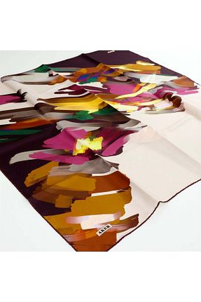 روسری بژ کرپ ساتن ابریشم Aker - کد 895889515