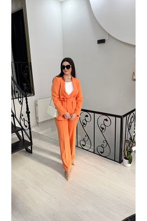 ست بالاتنه و پائین تنه نارنجی زنانه بافتنی hot fashions - کد 892854616