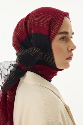 شال زرشکی زنانه ابریشم FENZA SCARF - کد 895944919