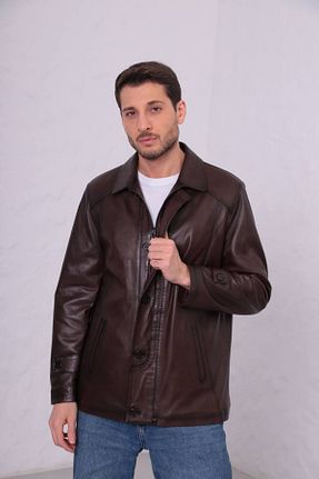 کت قهوه ای مردانه تنگ Fatih Deri - کد 896007311