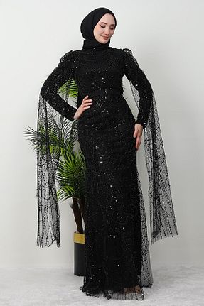 لباس مجلسی حجاب مشکی زنانه یقه ایستاده GİZ AGİYİM - کد 896064236