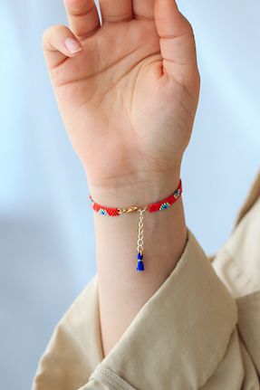 دستبند جواهر قرمز زنانه منجق Kübüşün Atölyesi - کد 897412008