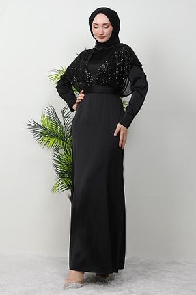 لباس مجلسی حجاب مشکی ساتن giz astore - کد 897415558