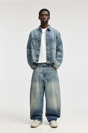 شلوار جین آبی مردانه پاچه گشاد Pull & Bear - کد 896093377