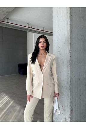 کت و شلوار بژ زنانه یقه کتی Female Clothing - کد 897256014