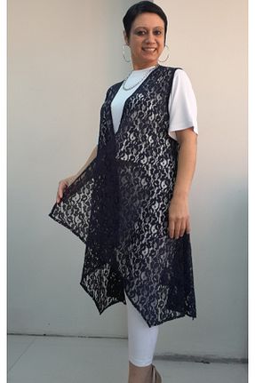 جلیقه سایز بزرگ سرمه ای زنانه Asimetrik Mertcan Butik - کد 896111704