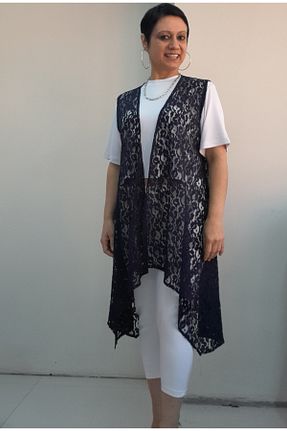 جلیقه سایز بزرگ سرمه ای زنانه Asimetrik Mertcan Butik - کد 896111704