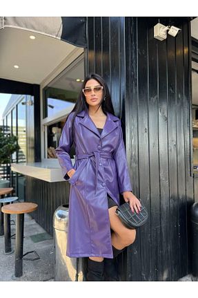 ترنچکت بنفش زنانه چرم مصنوعی Göker Life - کد 897420405