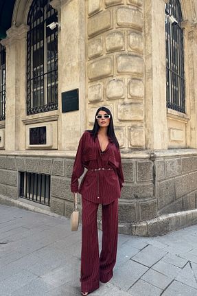 ست بالاتنه و پائین تنه زرشکی زنانه بافتنی MAGGAZA - کد 896154128