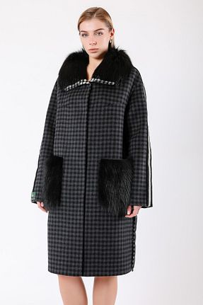 پالتو پشمی مشکی زنانه رگولار Leather Club - کد 897426711