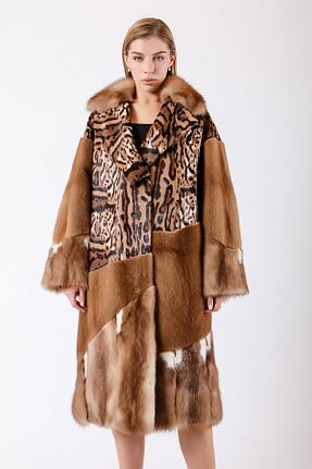 پالتو پشمی قهوه ای زنانه رگولار Leather Club - کد 897426562