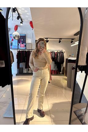 شلوار جین بژ زنانه پاچه ساده utıca - کد 896249893