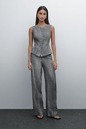 شلوار طوسی زنانه کتان Massimo Dutti - کد 892589012