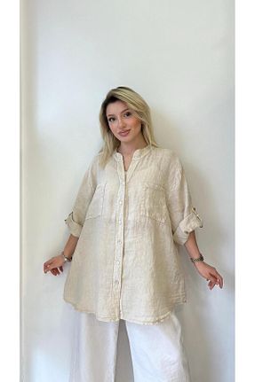 پیراهن بژ زنانه اورسایز LADY RIVSD - کد 896261498