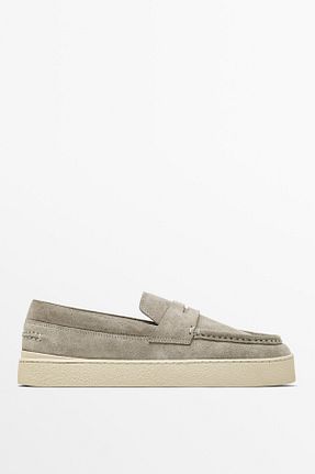 کفش لوفر طوسی مردانه چرم خالص Massimo Dutti - کد 896272811