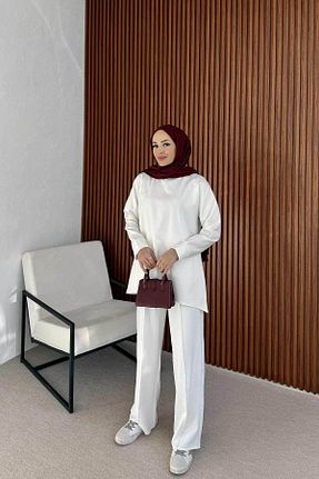 ست بالاتنه و پائین تنه حجاب سفید زنانه رگولار Melike Tatar - کد 896277056