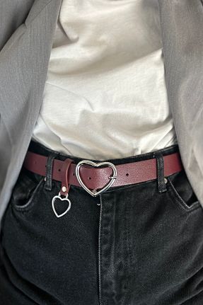 کمربند زرشکی زنانه چرم مصنوعی keisy - کد 896331090